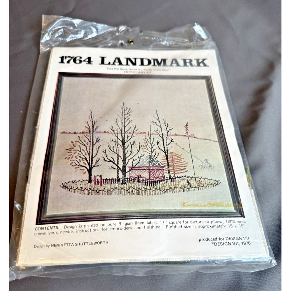 1976 Vtg  1764 Landmark Fort Pitt Block House at Forks of Ohio Embroidery‎ Kit